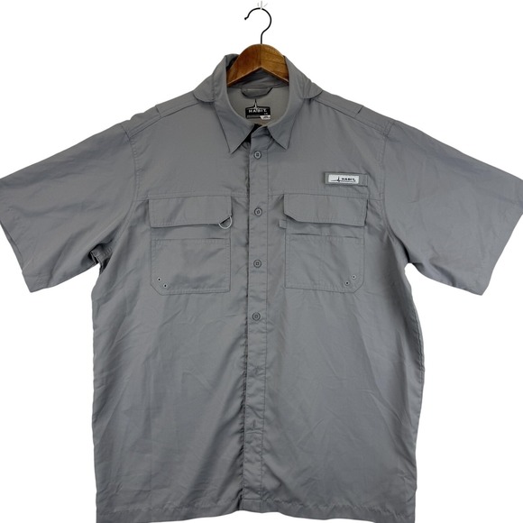 Habit Shirt Mens Large Gray Short Sleeve Vented Fishing Button Up Performance - Picture 1 of 8